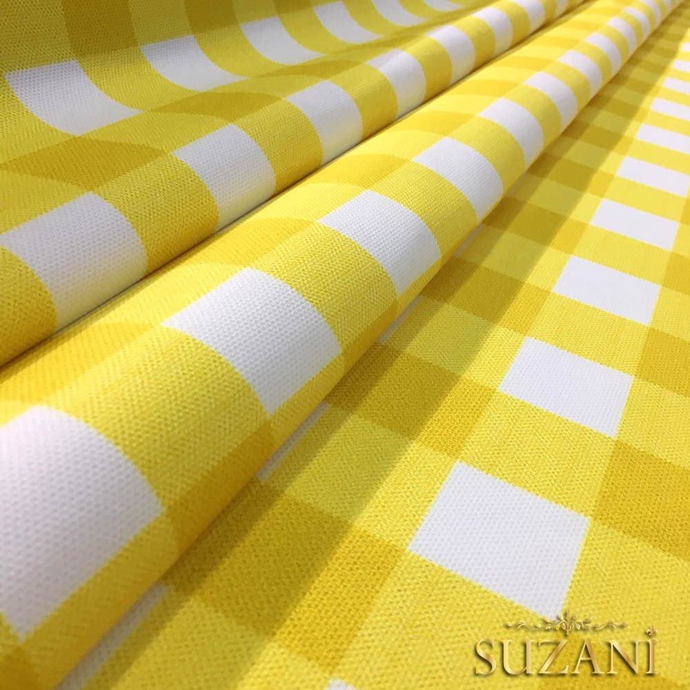 Sarı Beyaz Klasik Ekose Desenli Kumaş