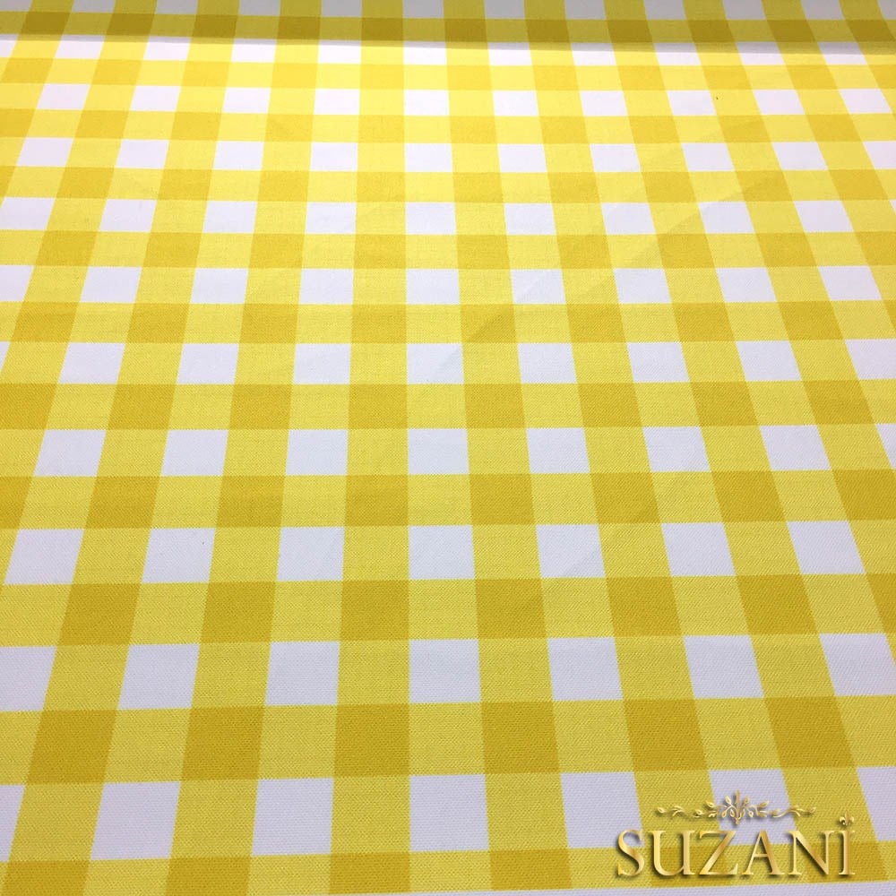 Sarı Beyaz Klasik Ekose Desenli Kumaş