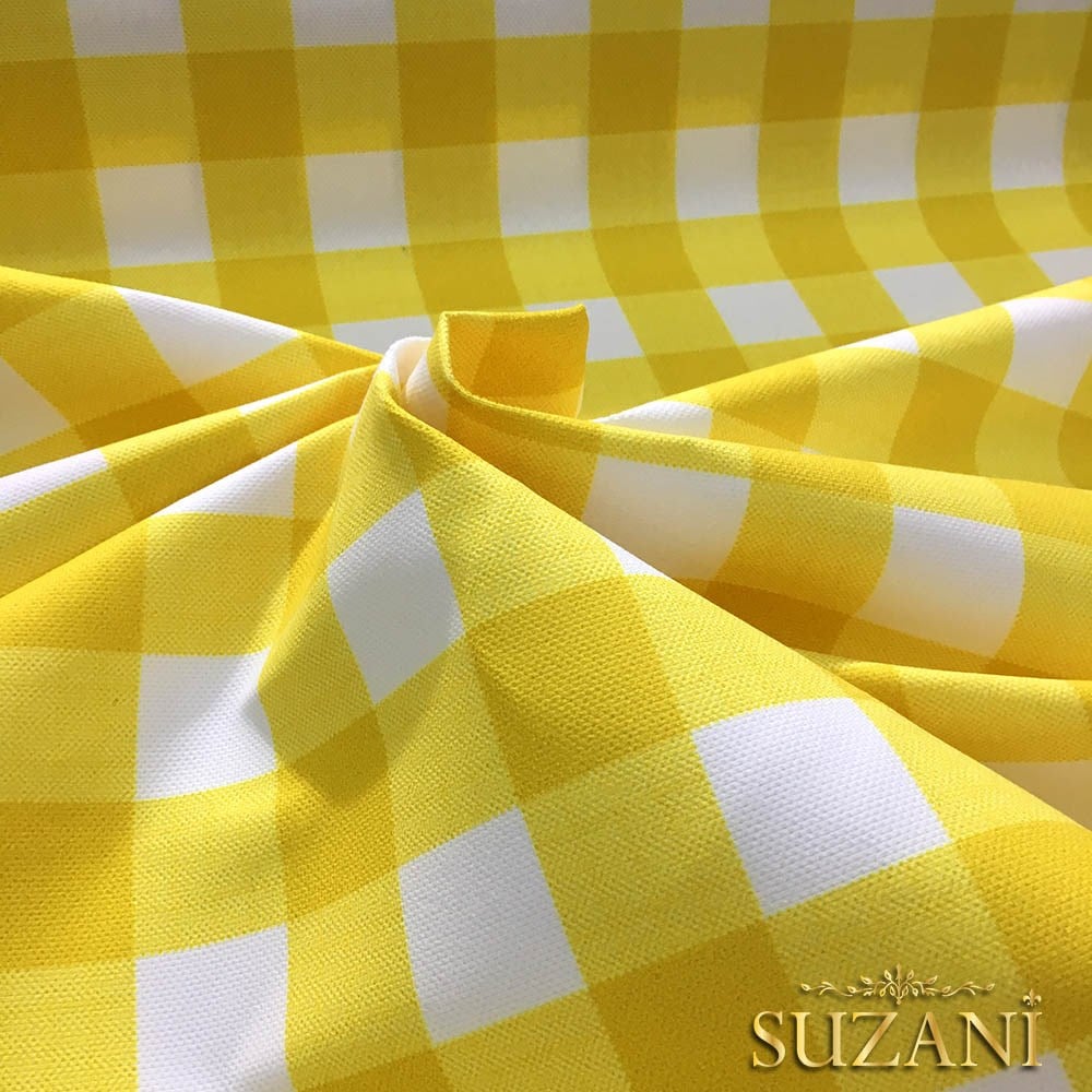 Sarı Beyaz Klasik Ekose Desenli Kumaş