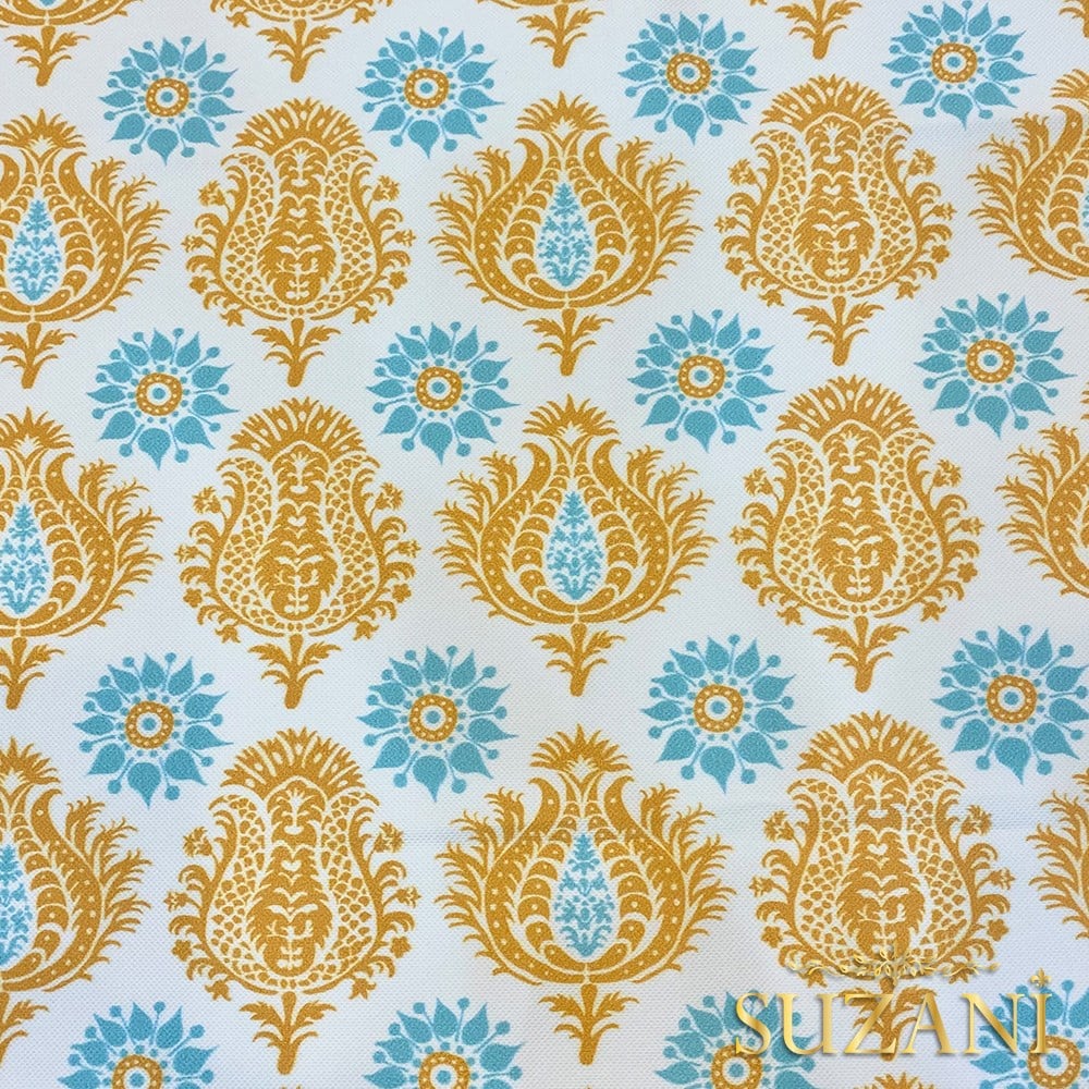 Sarı Damask Desenli Dijital Baskılı Kumaş