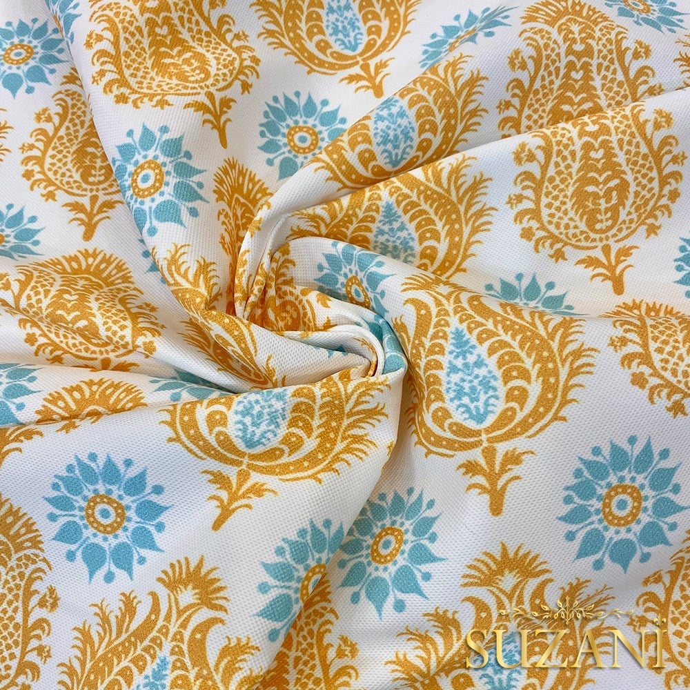 Sarı Damask Desenli Dijital Baskılı Kumaş