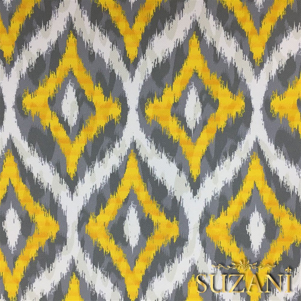 Sarı Gri İkat Desenli Kumaş