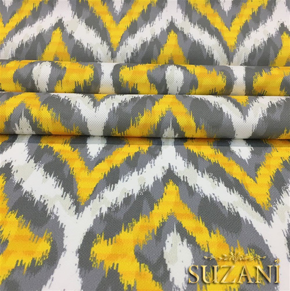 Sarı Gri İkat Desenli Kumaş