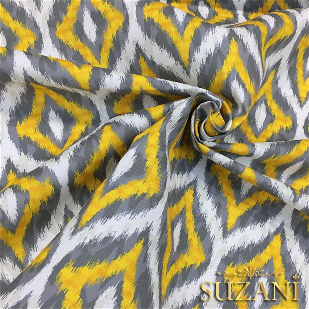 Sarı Gri İkat Desenli Kumaş