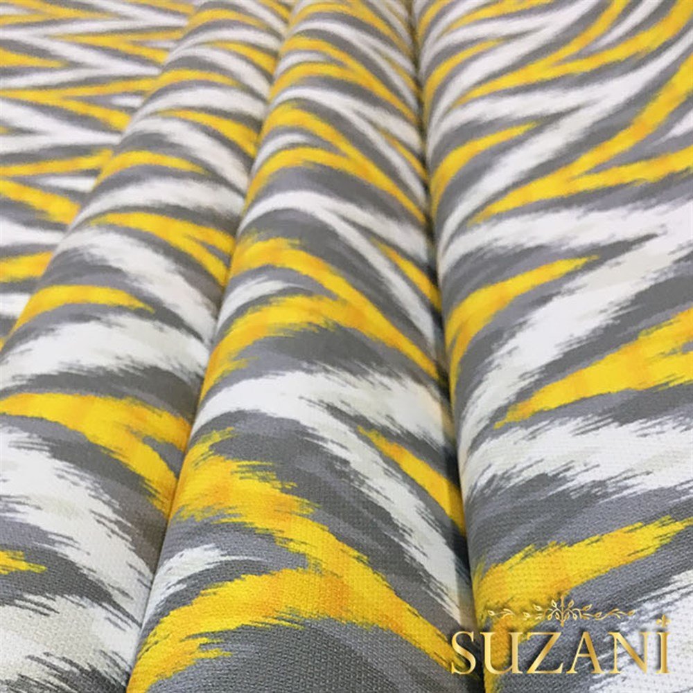 Sarı Gri İkat Desenli Kumaş