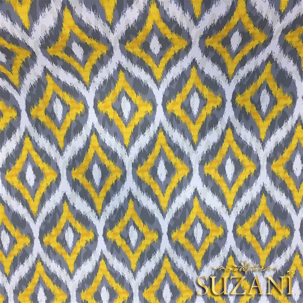 Sarı Gri İkat Desenli Kumaş