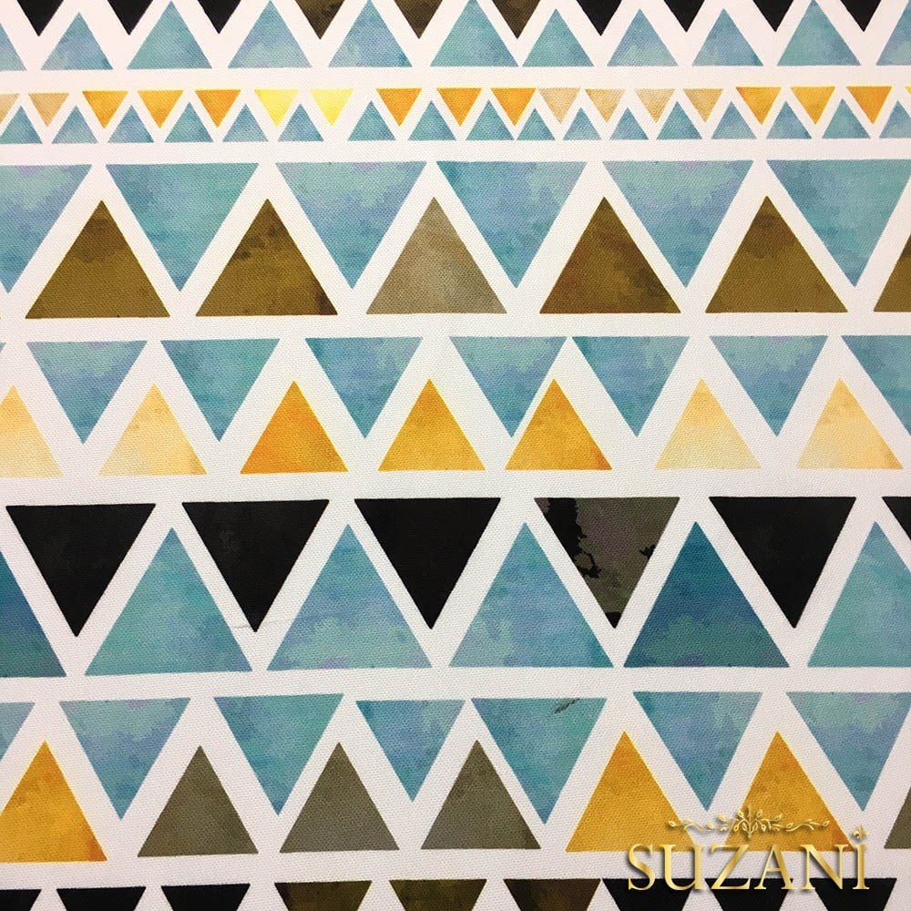 Sarı Mavi Suluboya Üçgenler Desenli Kumaş
