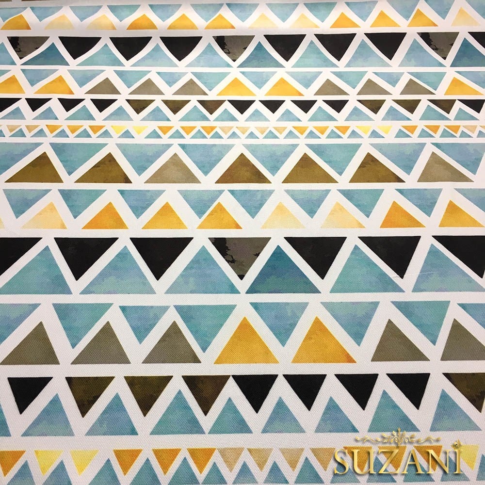 Sarı Mavi Suluboya Üçgenler Desenli Kumaş