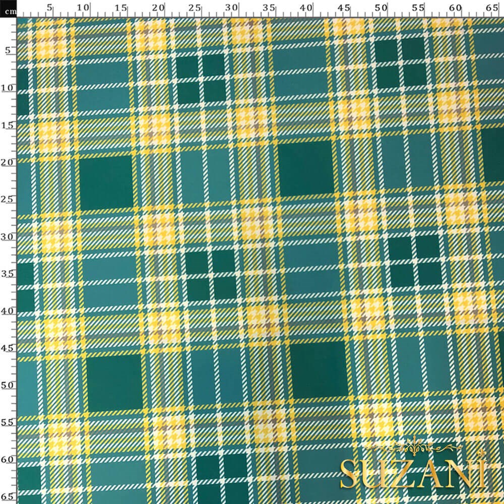 Sarı Yeşil Desenli Dijital Baskılı Kumaş