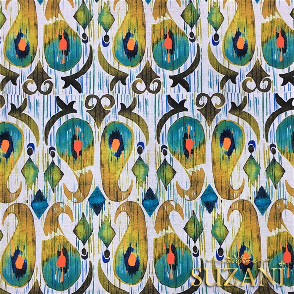 Sarı Yeşil İkat Desenli Kumaş