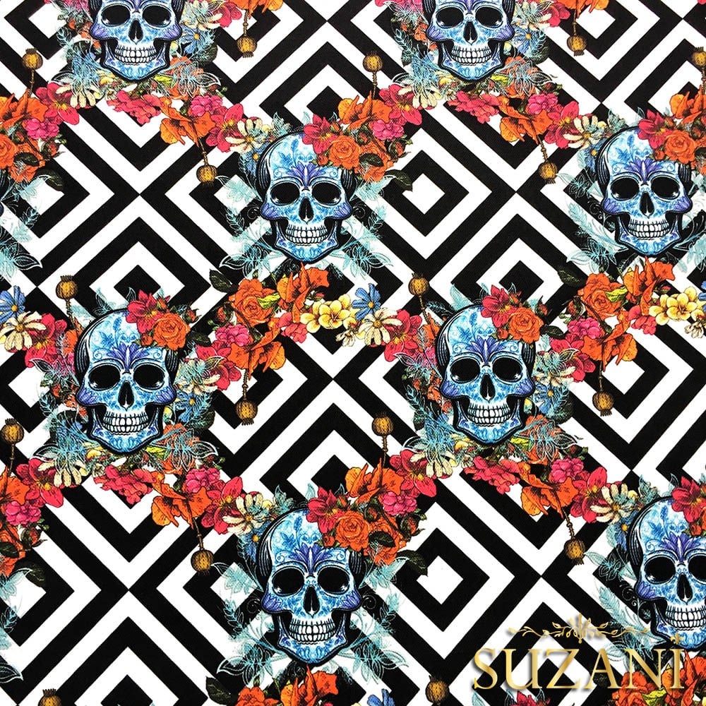 Sarmaşık Kafatası Desenli Kumaş