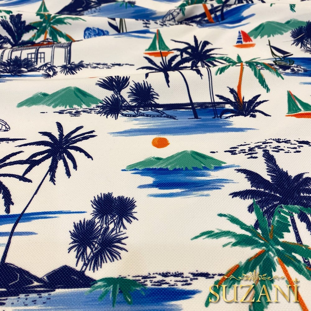 Seaside Hawaii Desenli Dijital Baskılı Kumaş