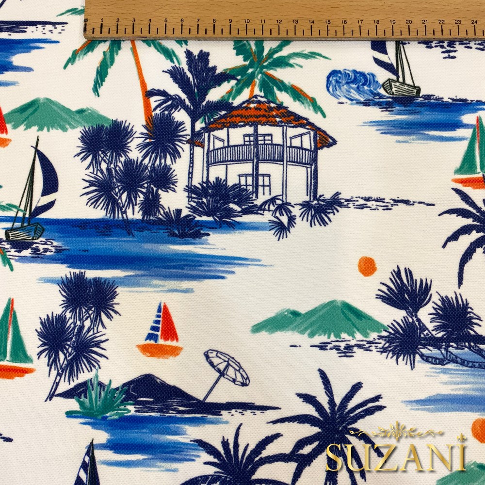 Seaside Hawaii Desenli Dijital Baskılı Kumaş