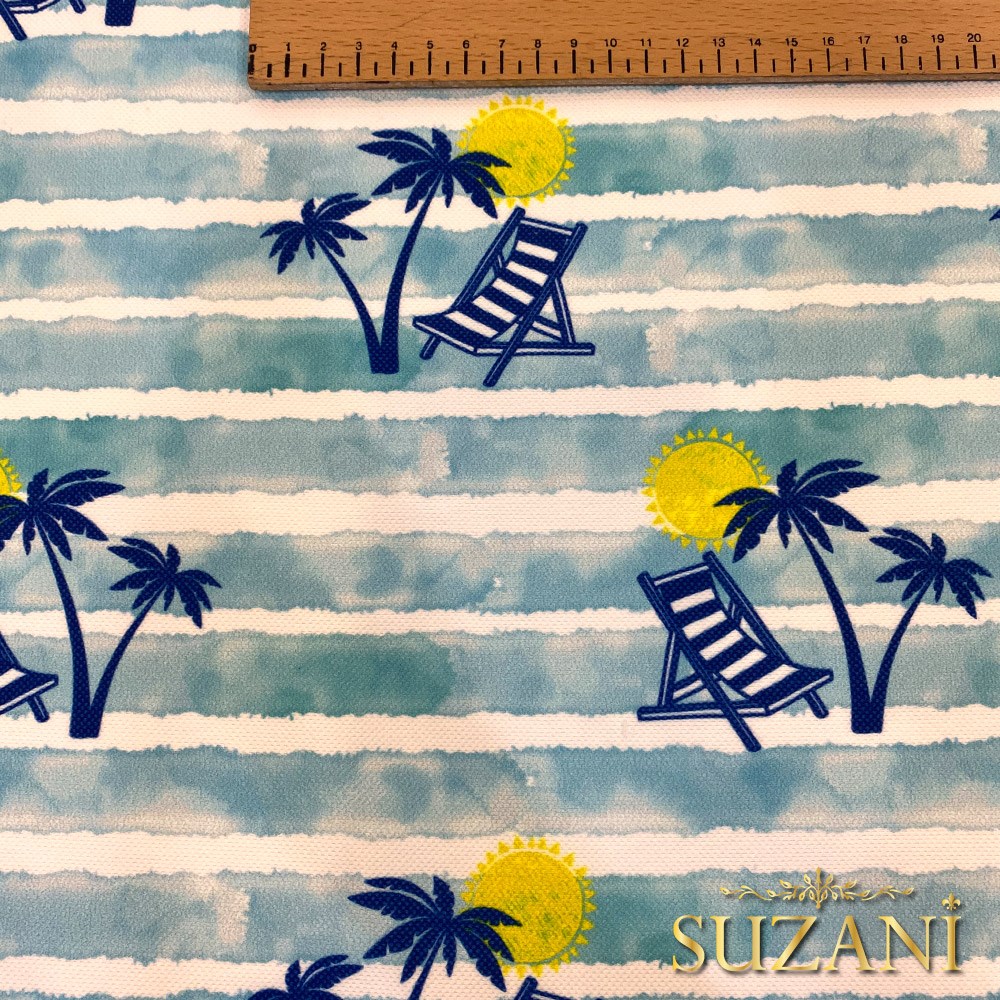 Seaside Sahil Desenli Dijital Baskılı Kumaş