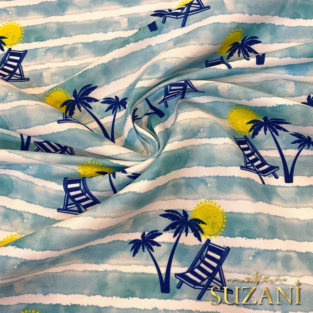 Seaside Sahil Desenli Dijital Baskılı Kumaş