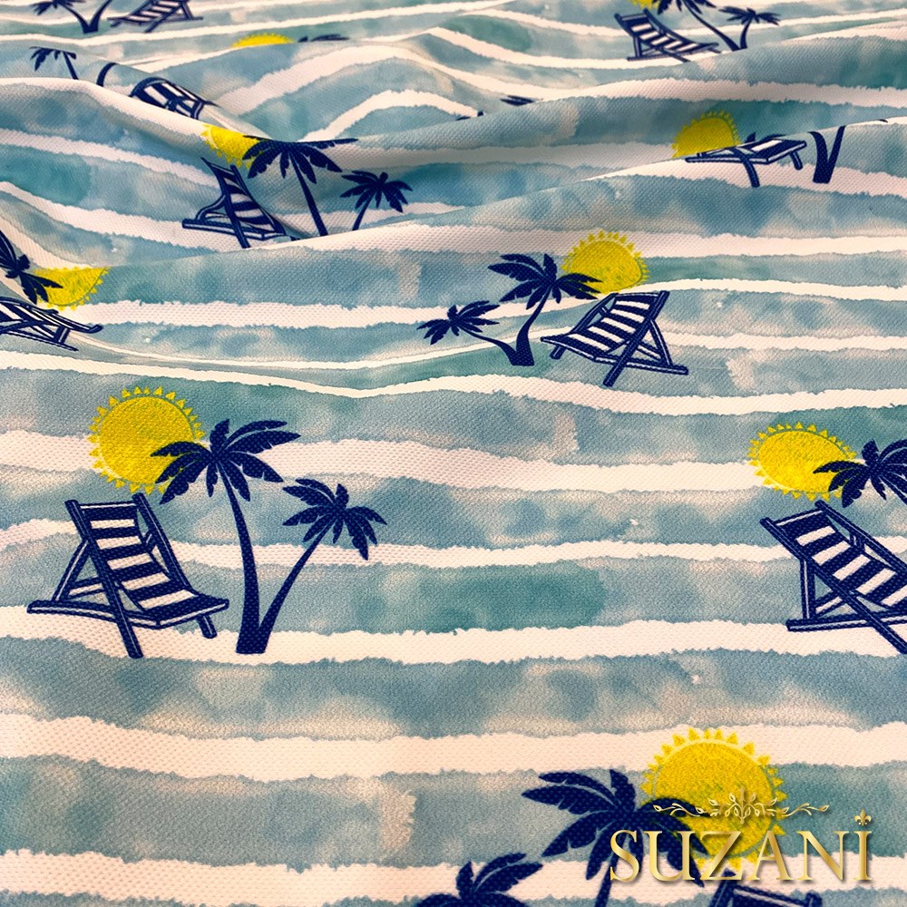 Seaside Sahil Desenli Dijital Baskılı Kumaş