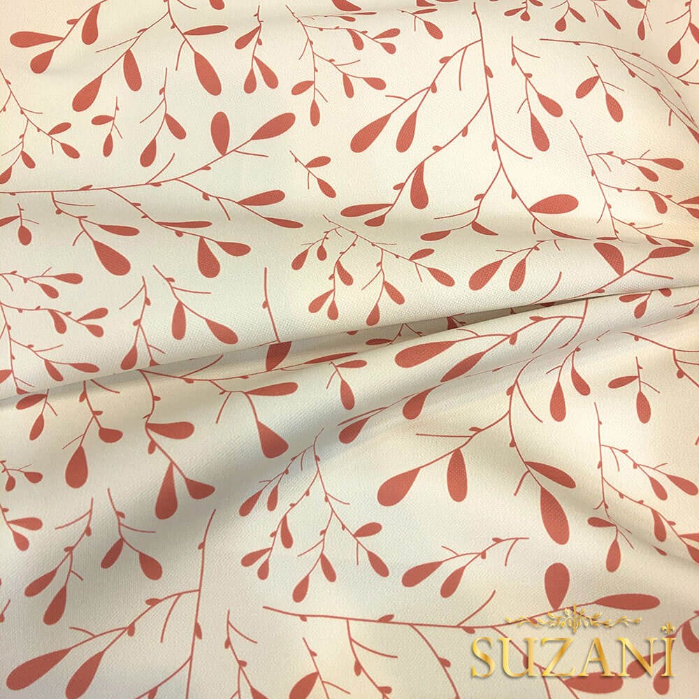Şeftali Minik Yaprak Desenli Dijital Baskılı Kumaş