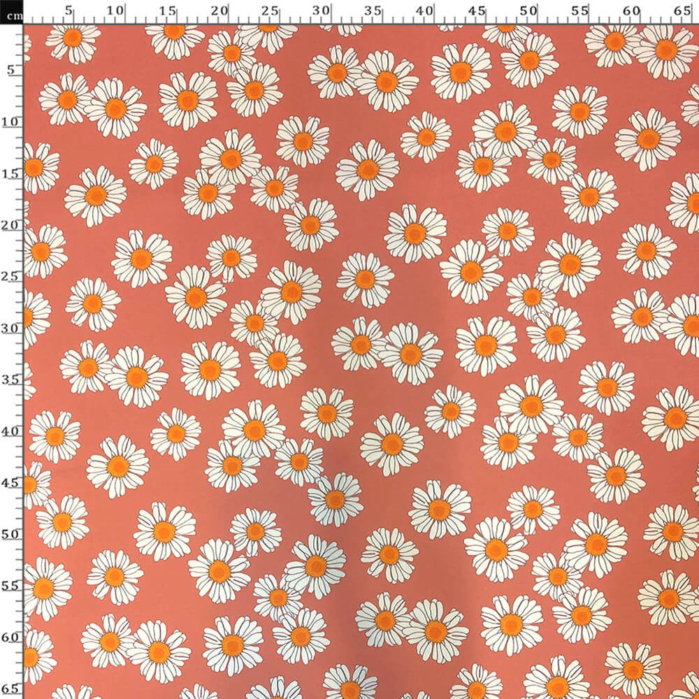 Şeftali Papatya Desenli Dijital Baskılı Kumaş