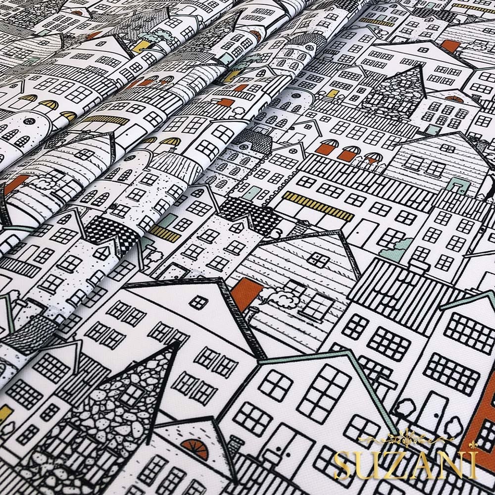 Şehir Desenli Dijital Baskılı Kumaş