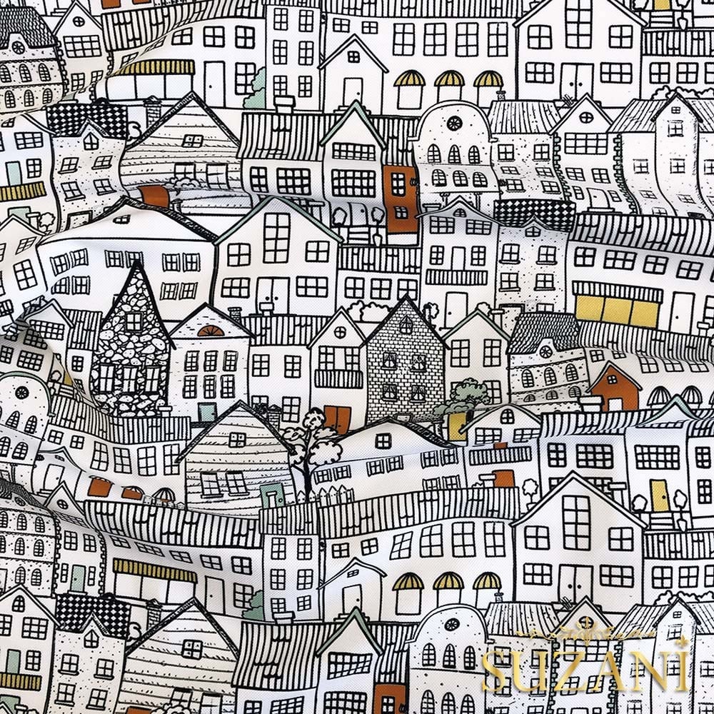 Şehir Desenli Dijital Baskılı Kumaş