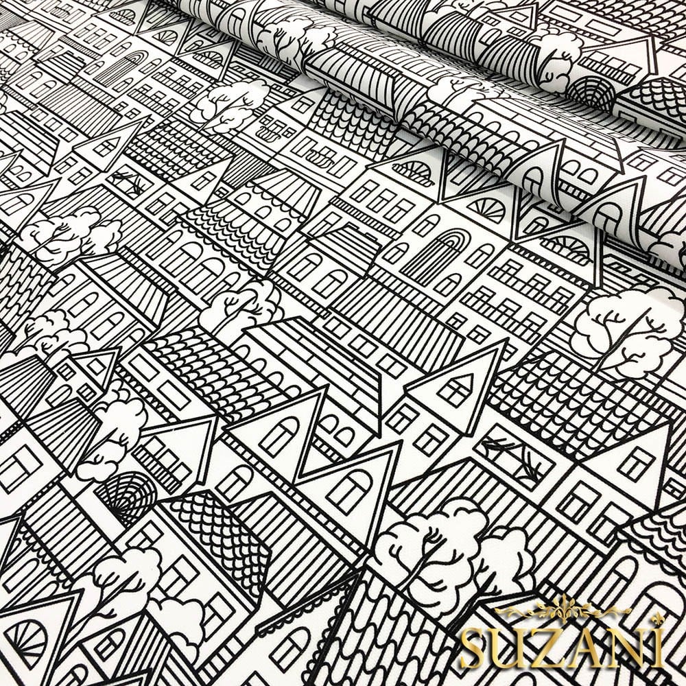 Şehir Evleri Desenli Kumaş