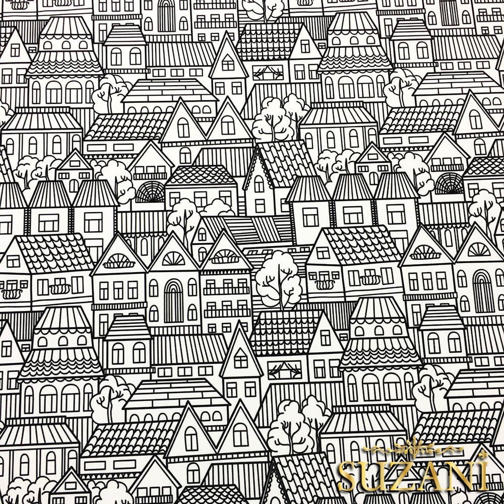 Şehir Evleri Desenli Kumaş