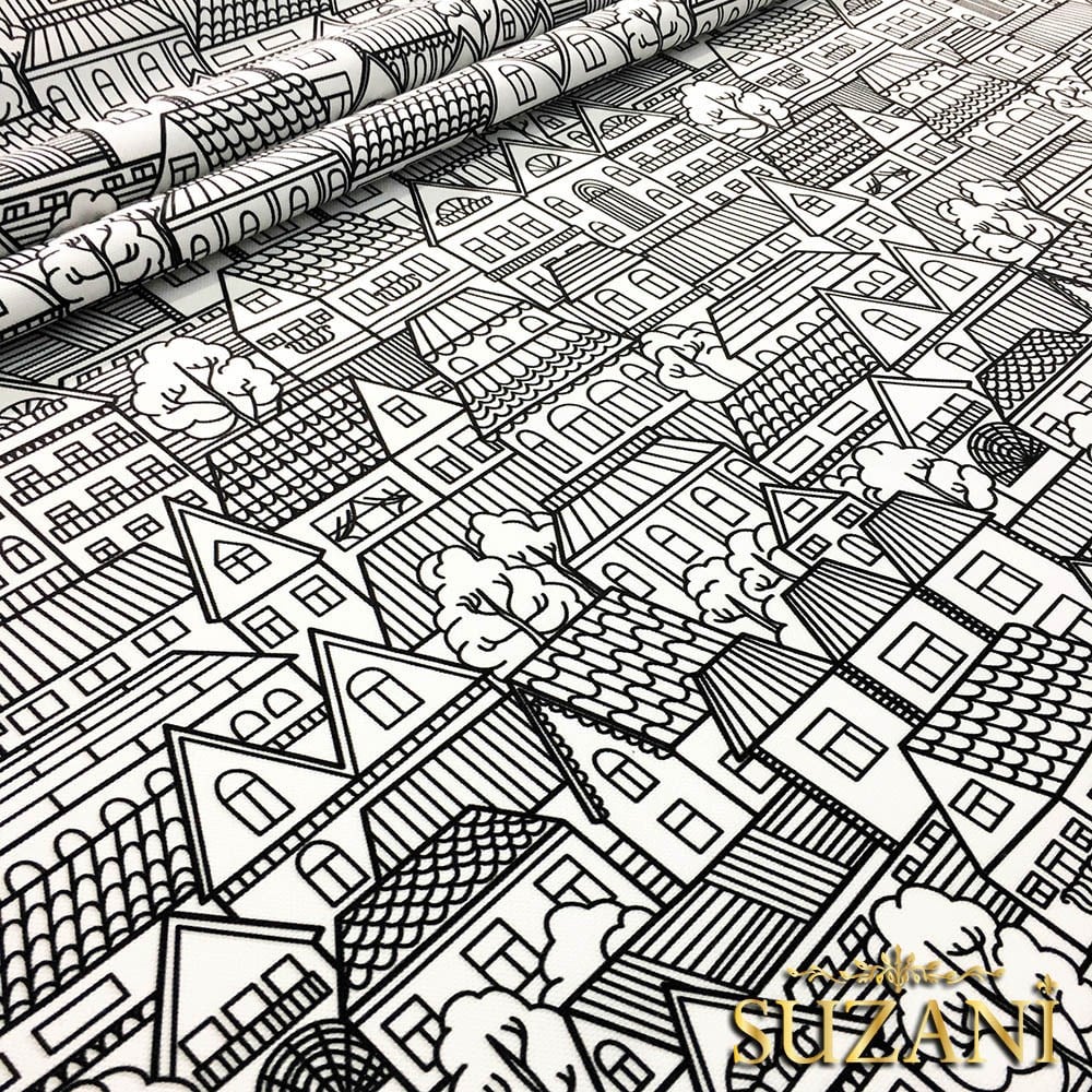 Şehir Evleri Desenli Kumaş