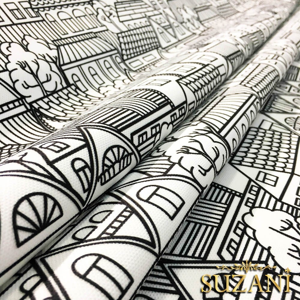 Şehir Evleri Desenli Kumaş