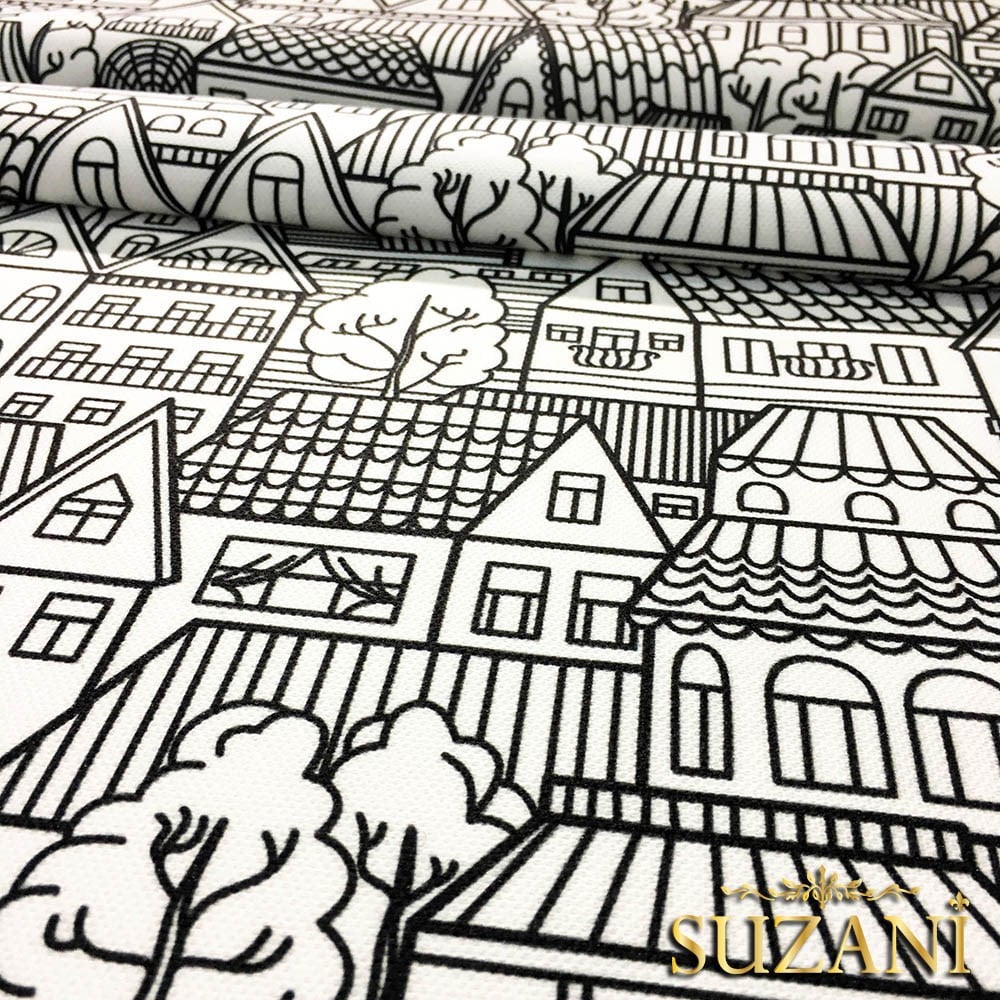 Şehir Evleri Desenli Kumaş