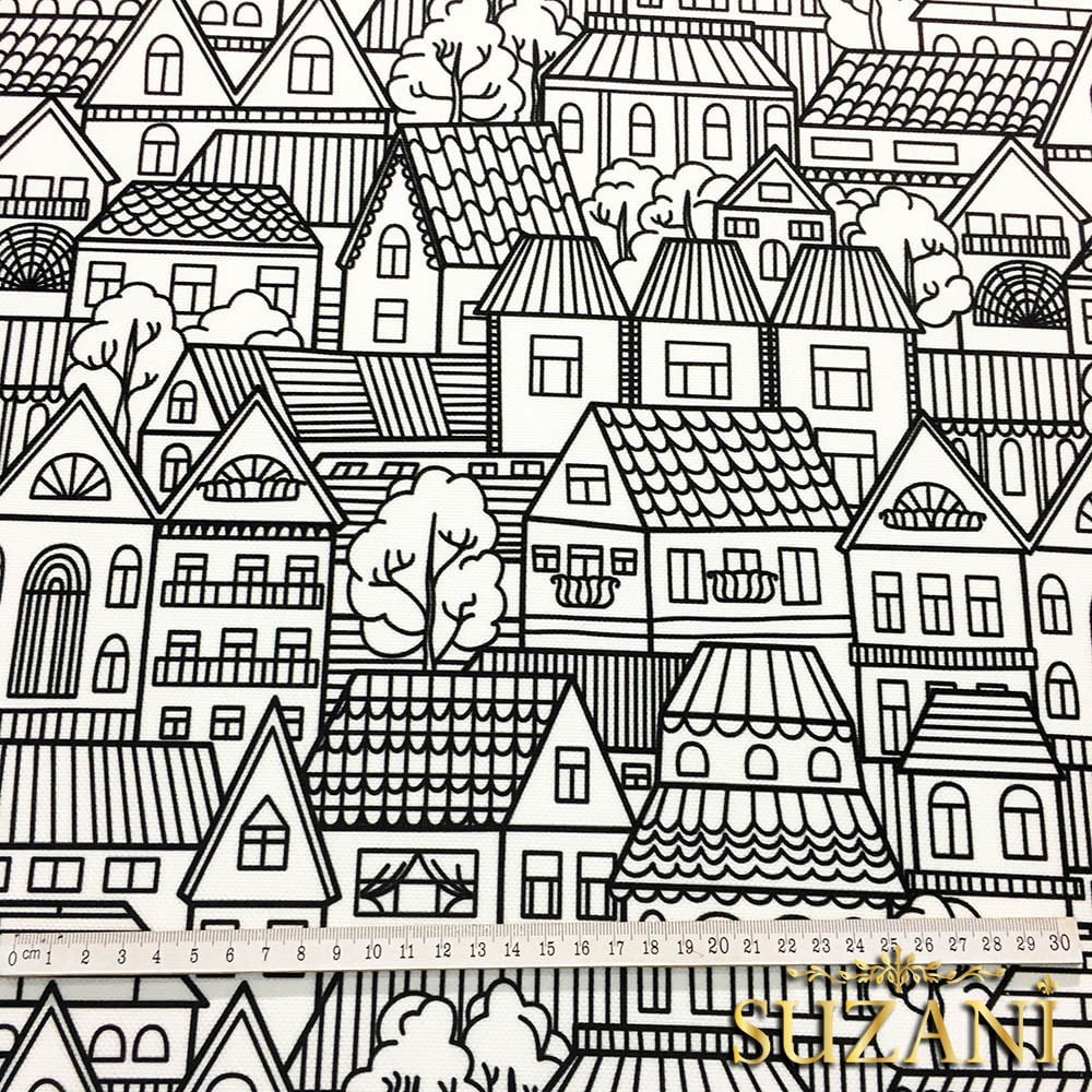 Şehir Evleri Desenli Kumaş