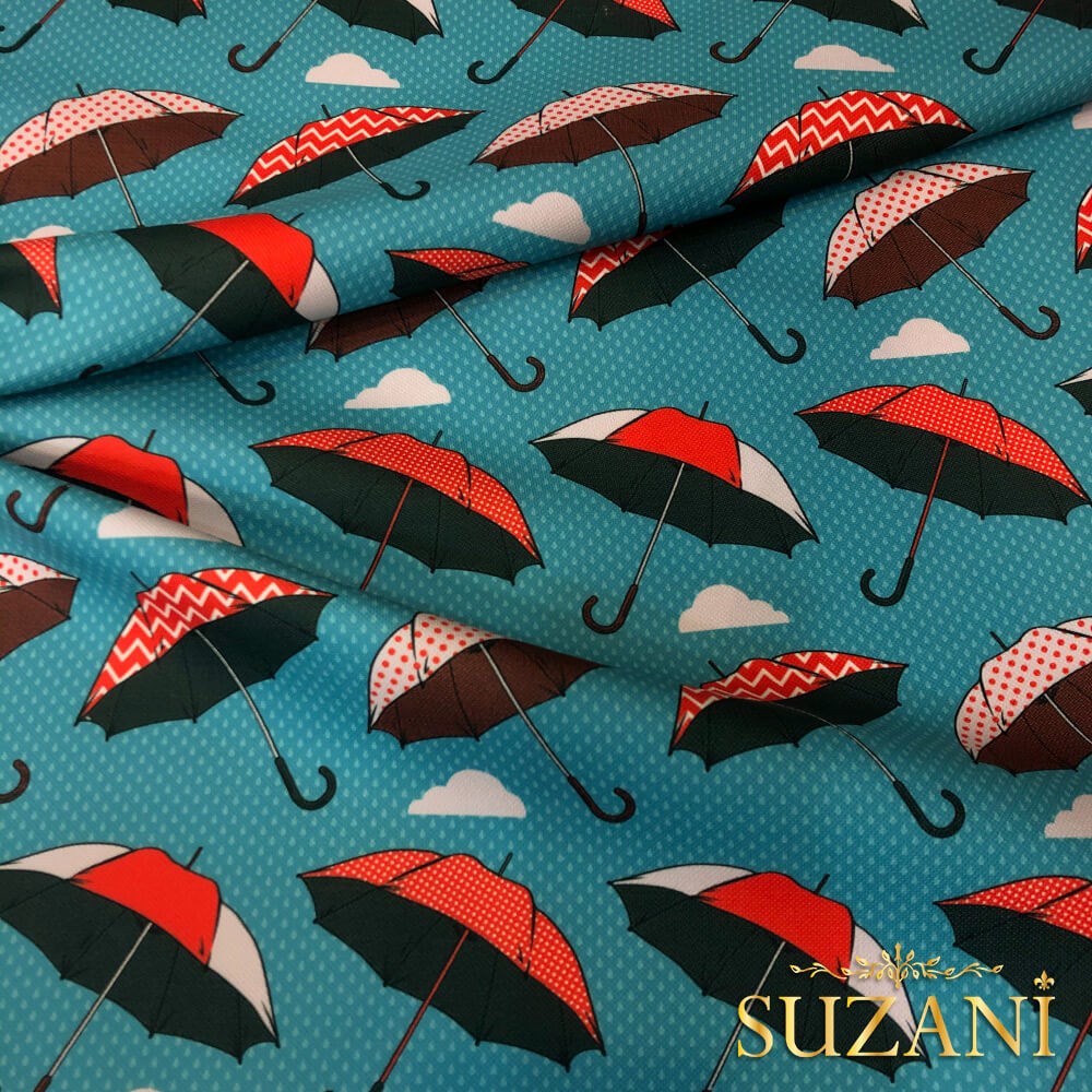 Şemsiye Desenli Dijital Baskılı Kumaş