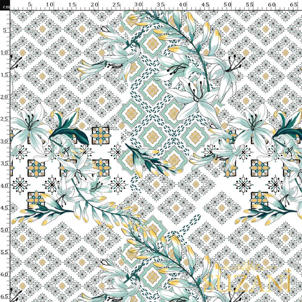 Seramik Zambak Desenli Dijital Baskılı Kumaş
