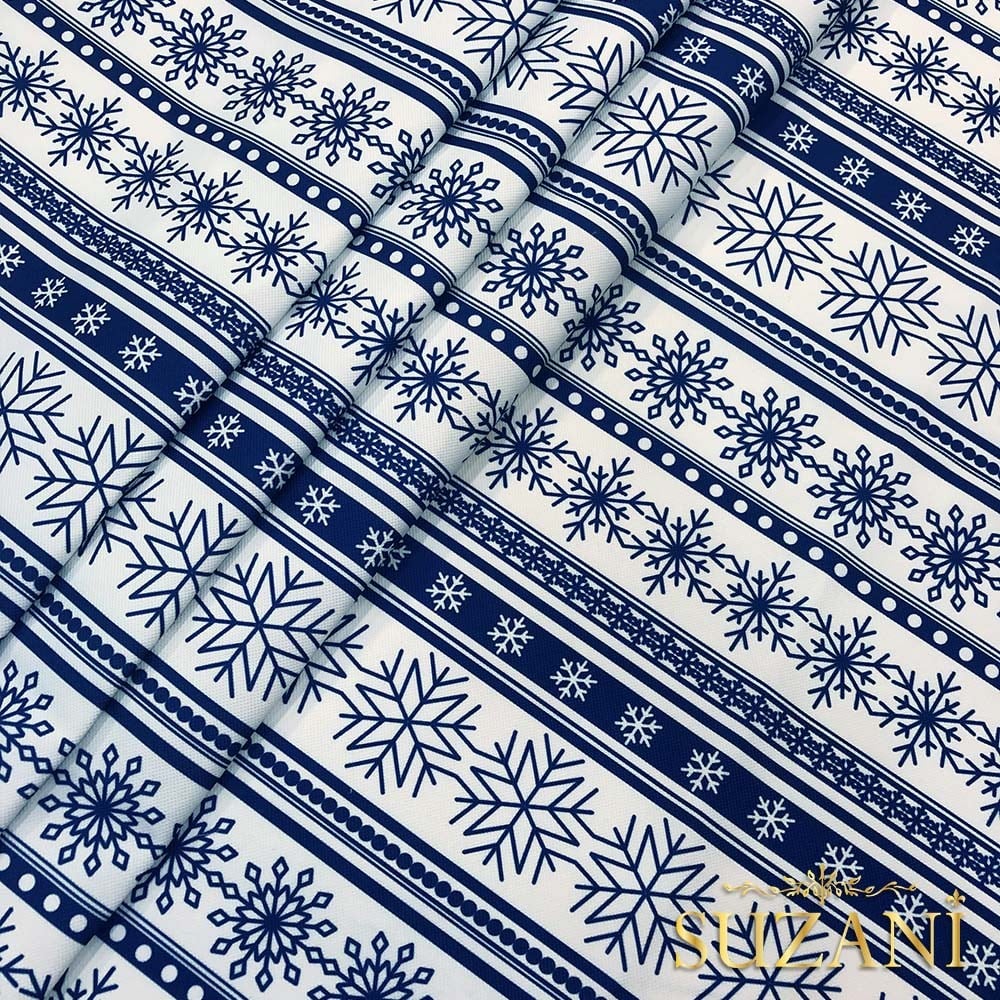 Şerit Kar Tanesi Desenli Dijital Baskılı Kumaş