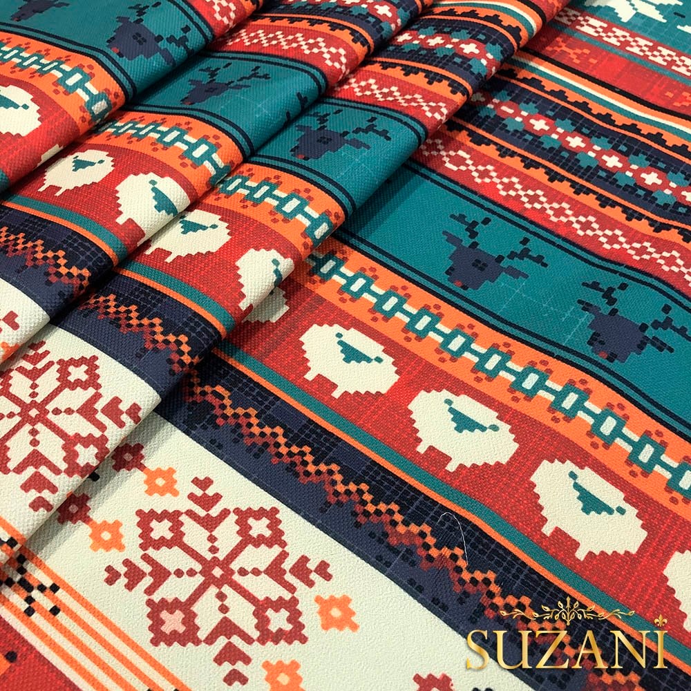 Şerit Kış Desenli Dijital Baskılı Kumaş