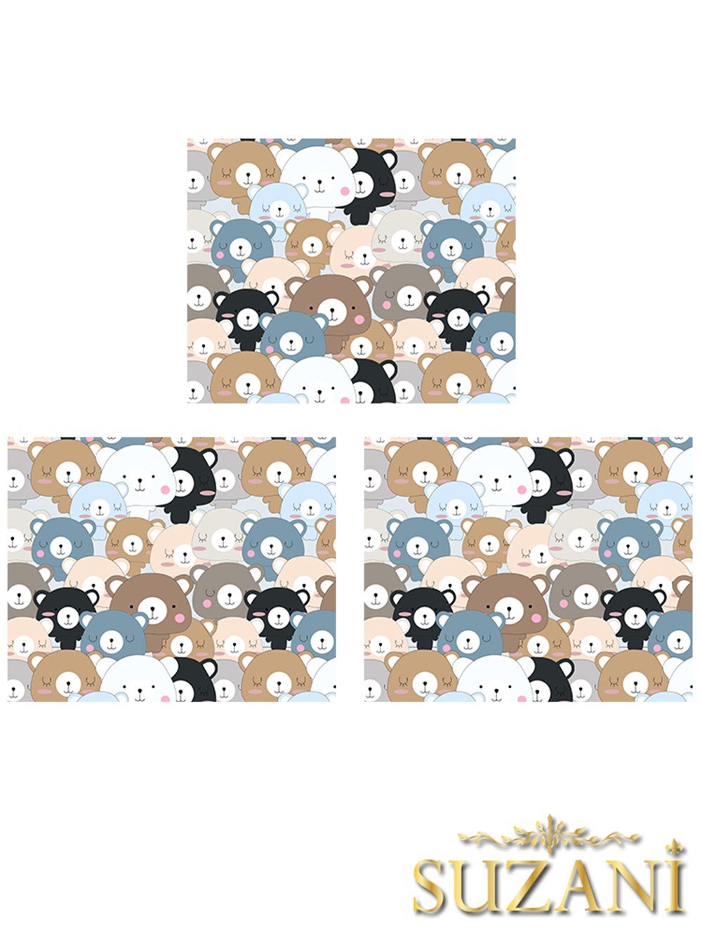 Sevimli Ayıcıklar Desenli 3'lü Amerikan Servisi Kumaşı