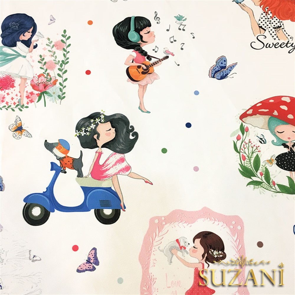 Sevimli Kızlar Desenli Kumaş