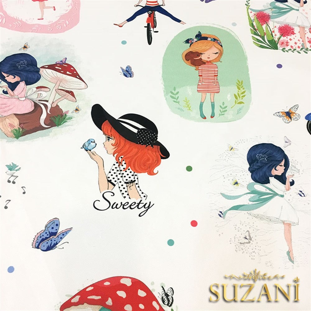 Sevimli Kızlar Desenli Kumaş