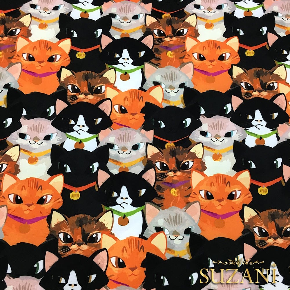 Sinsi Kedi Desenli Kumaş