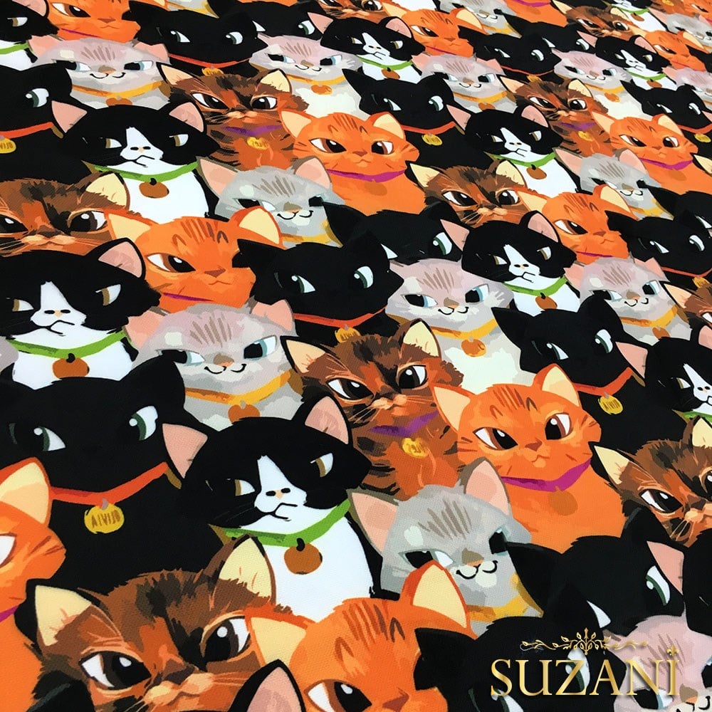 Sinsi Kedi Desenli Kumaş