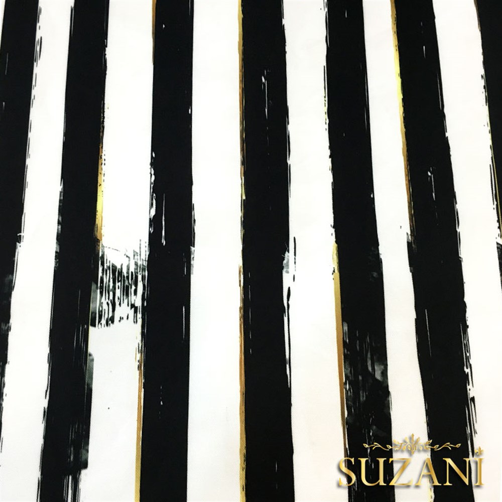 Siyah Beyaz Eskitme Çizgili Kumaş