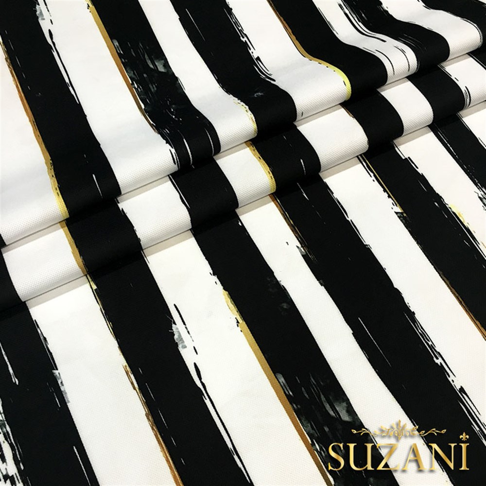 Siyah Beyaz Eskitme Çizgili Kumaş