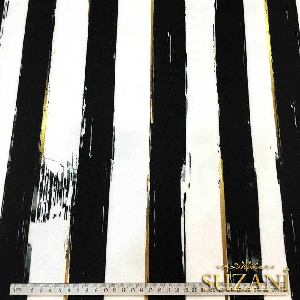 Siyah Beyaz Eskitme Çizgili Kumaş