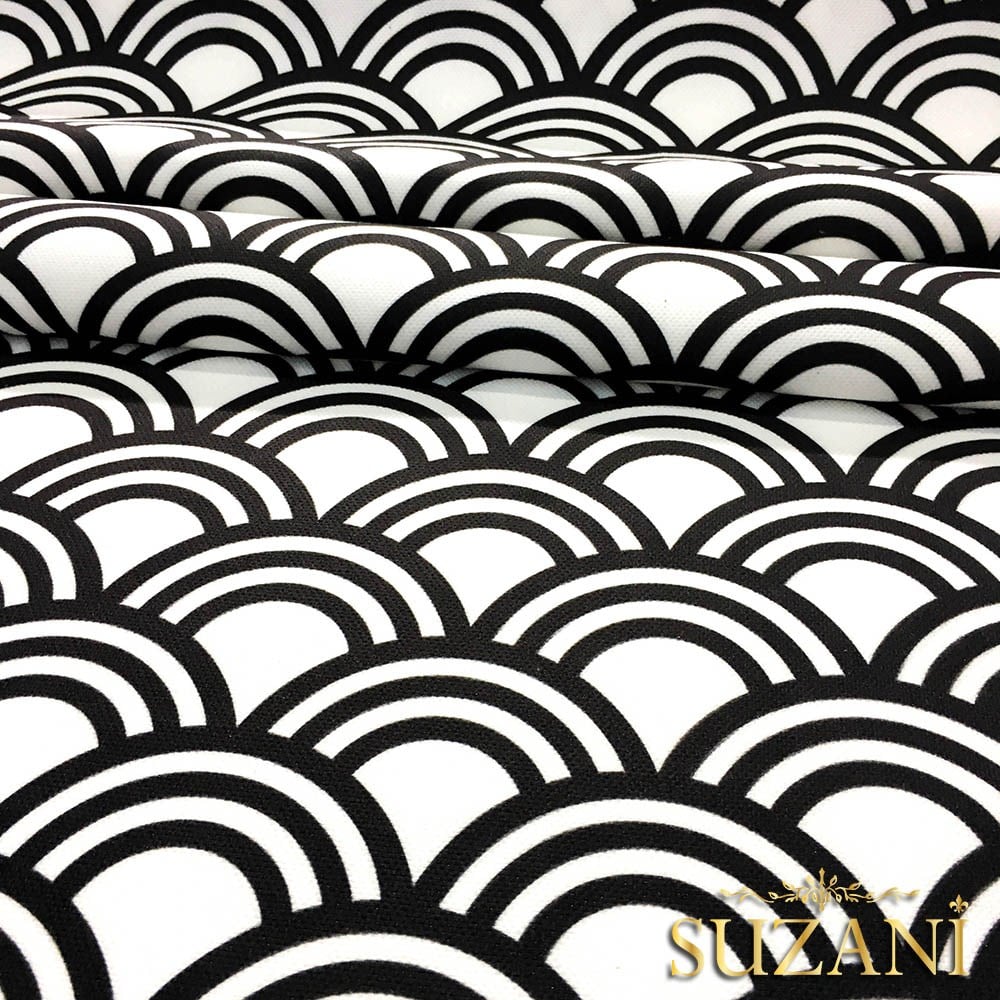 Siyah Beyaz Halkalar Vintage Desenli Kumaş