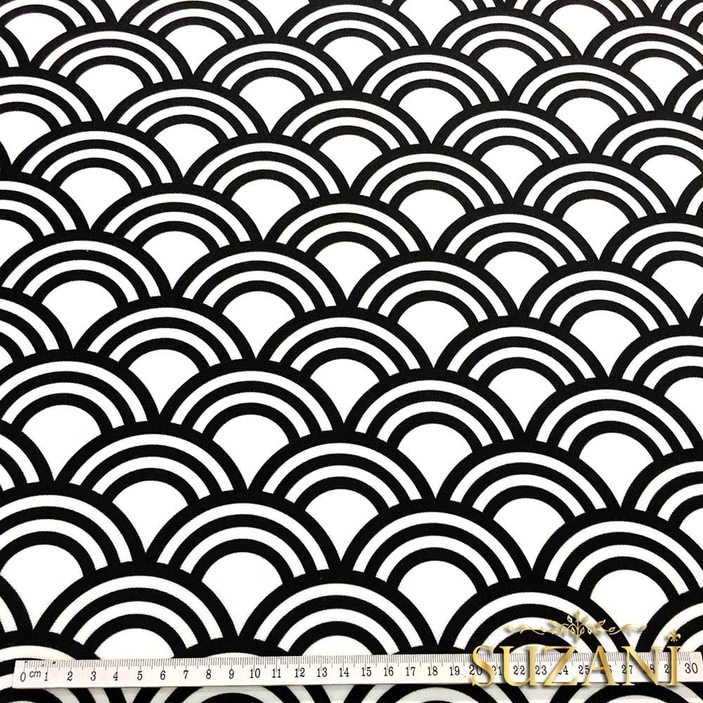 Siyah Beyaz Halkalar Vintage Desenli Kumaş