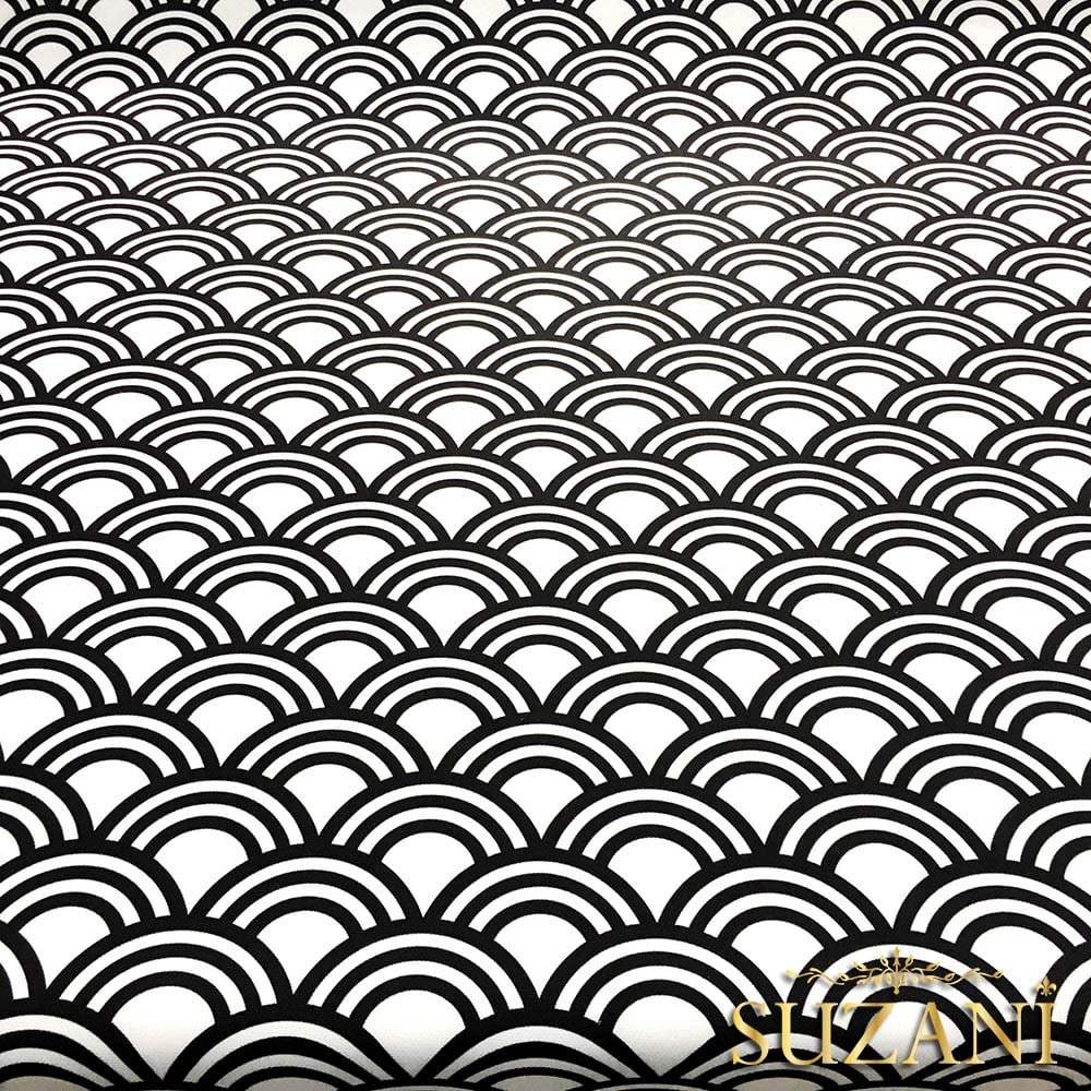 Siyah Beyaz Halkalar Vintage Desenli Kumaş