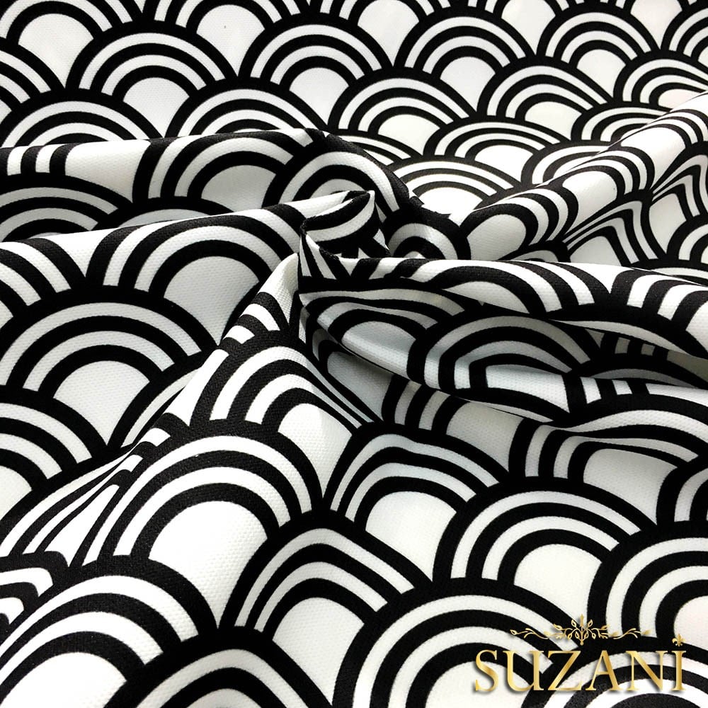 Siyah Beyaz Halkalar Vintage Desenli Kumaş