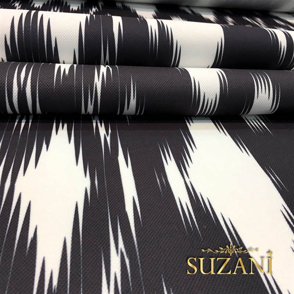 Siyah Beyaz İkat Desenli Kumaş