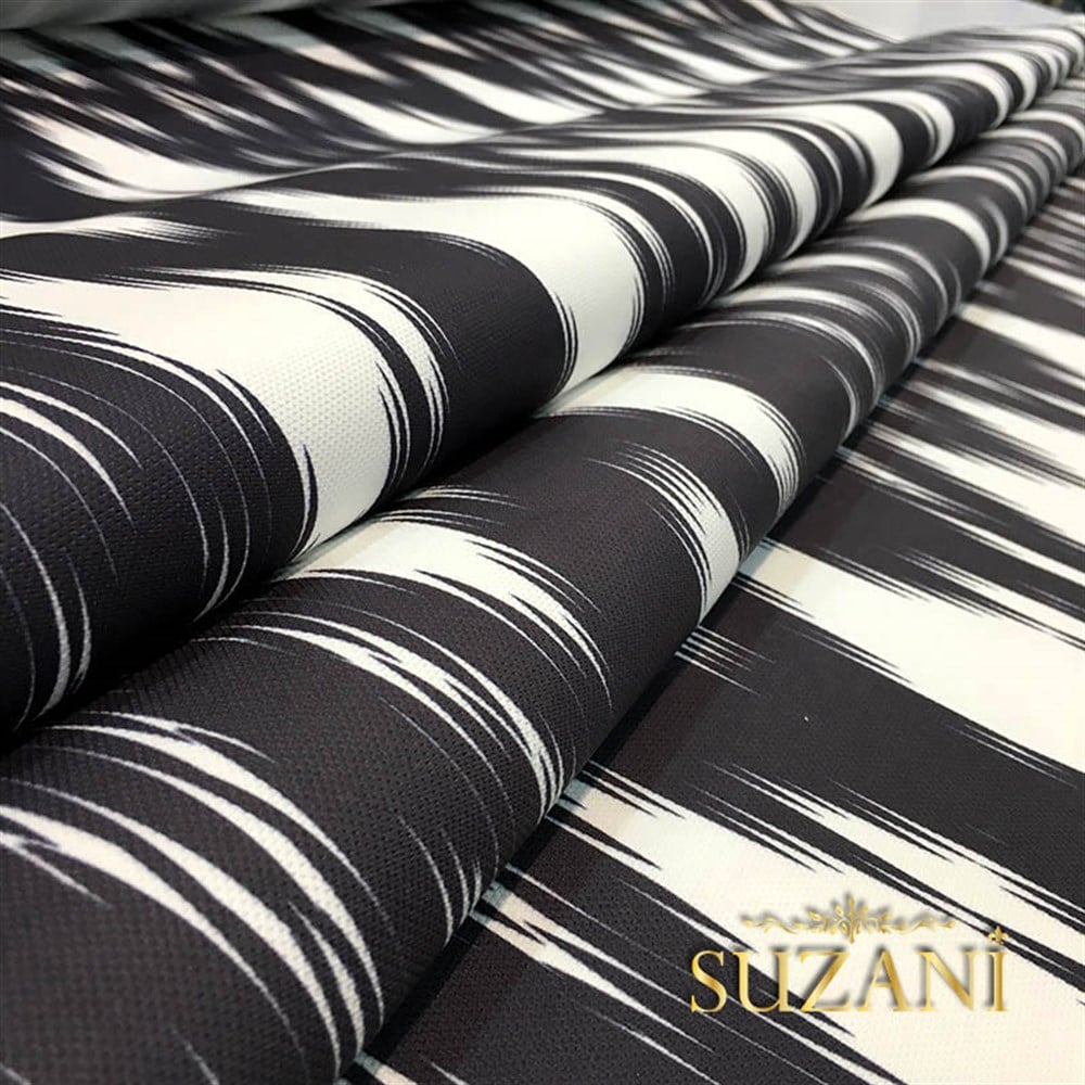 Siyah Beyaz İkat Desenli Kumaş