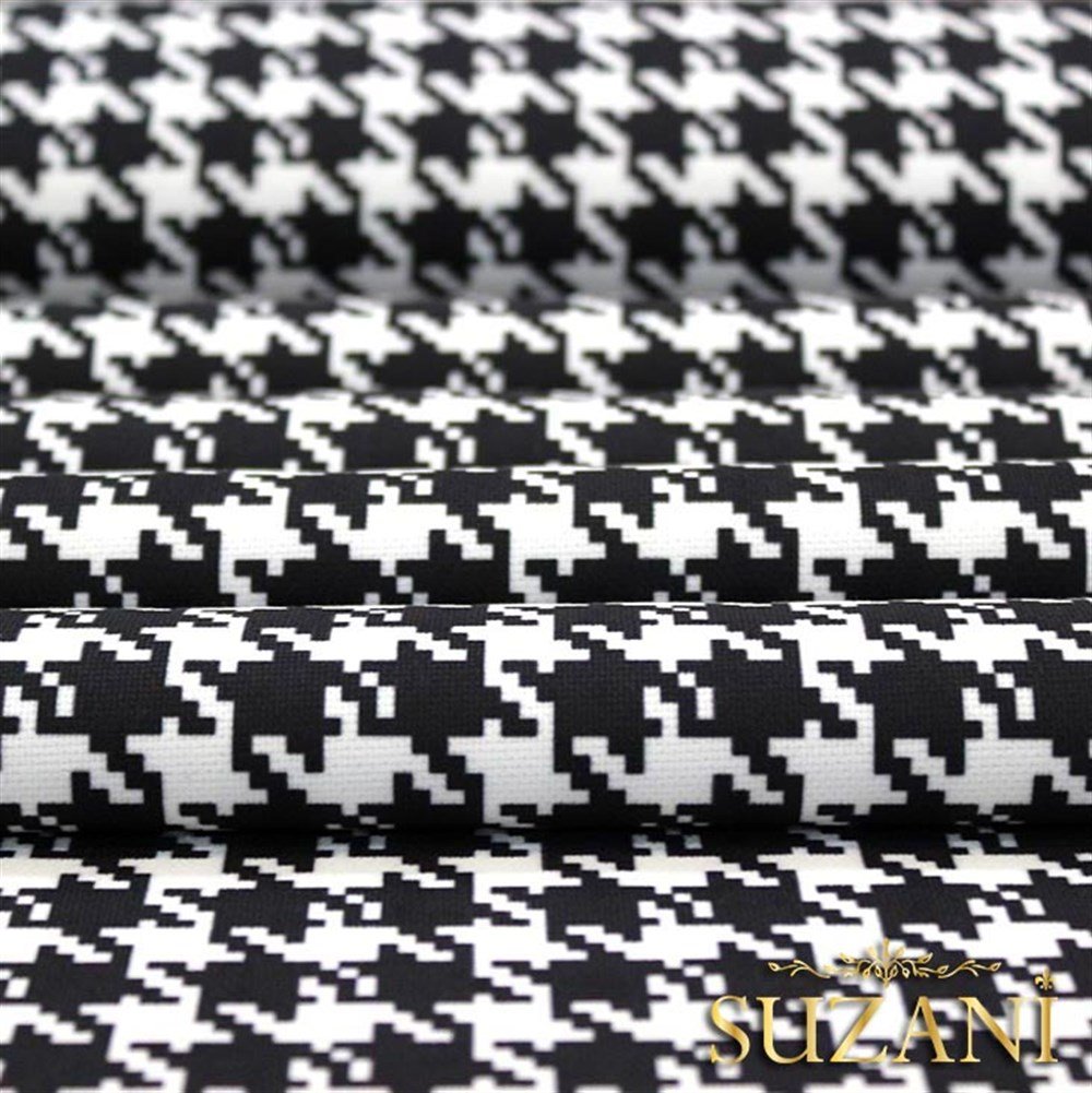 Siyah Beyaz Küçük Kazayağı Desenli Kumaş