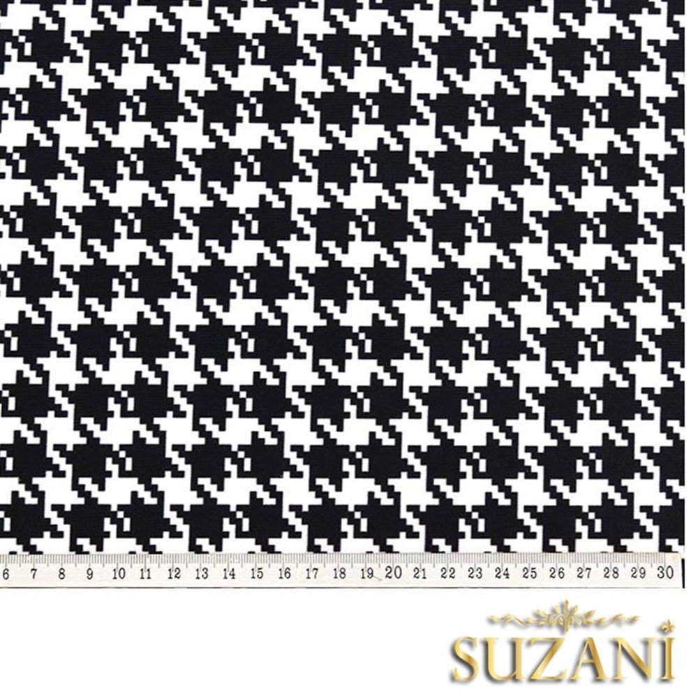 Siyah Beyaz Küçük Kazayağı Desenli Kumaş